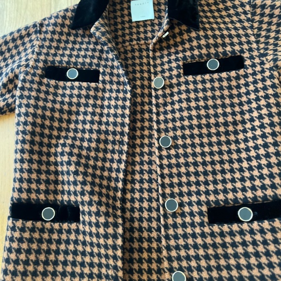 Sandro Houndstooth brown woolen jacket with fur - Picture 3 of 12